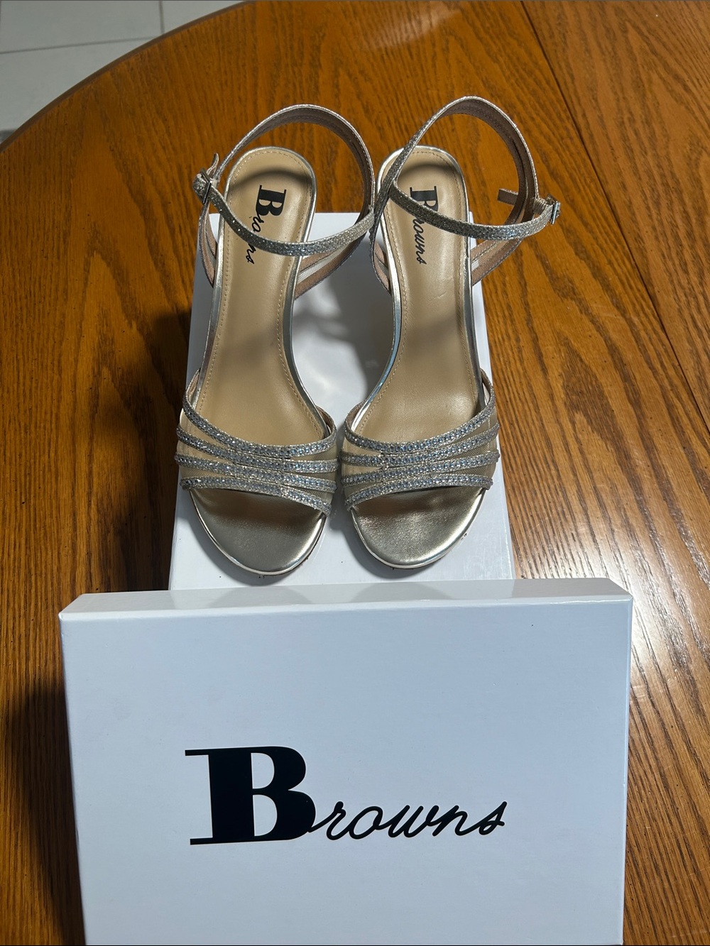 Silver Glitter Strappy Heeled Sandals for Women